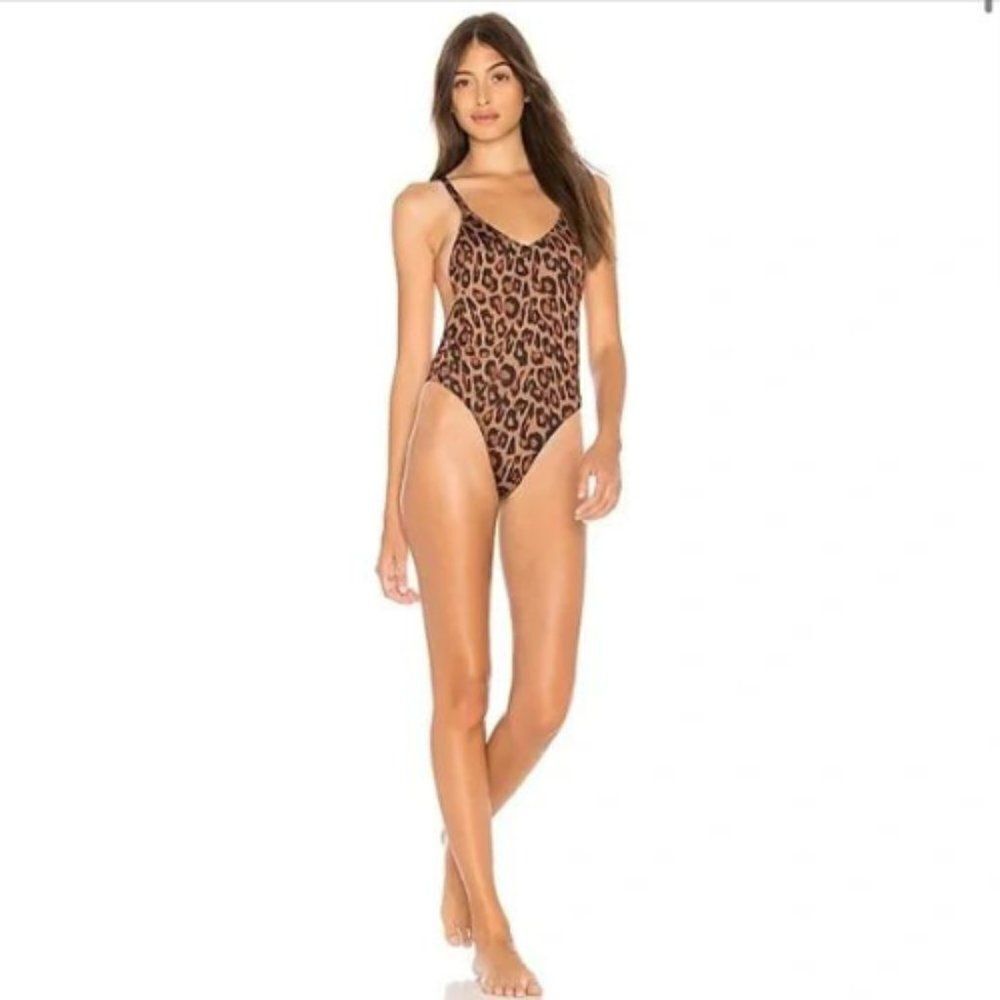 Kendall + Kylie Women Brown Leopard Racerback One Piece Bathing Suit Size Medium - Picture 3 of 8